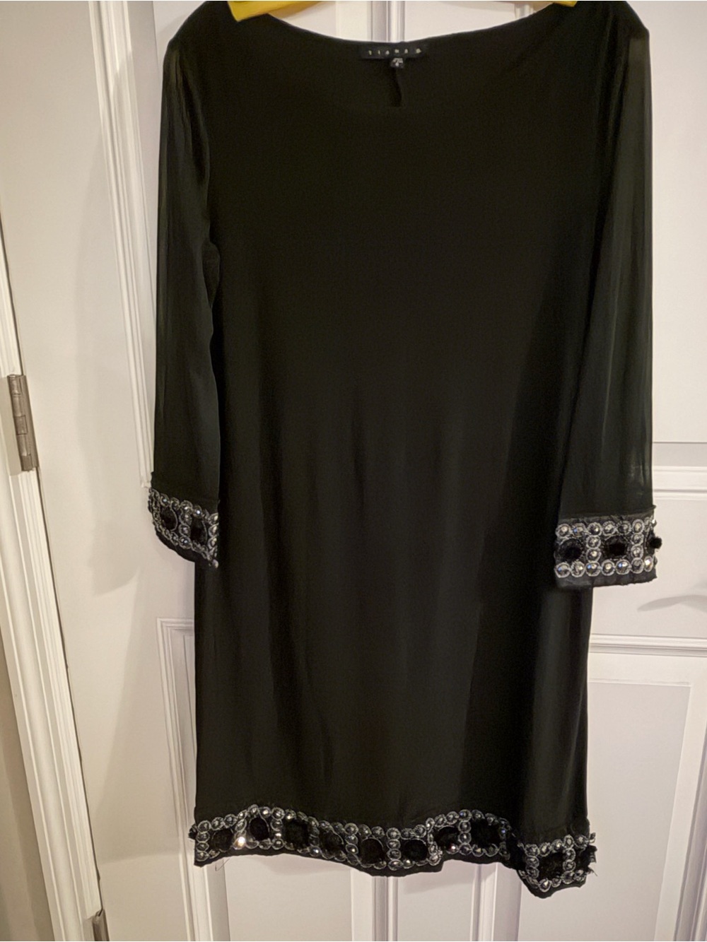 Tiana B. Black Long Sleeve Shift Dress with Beaded Trim